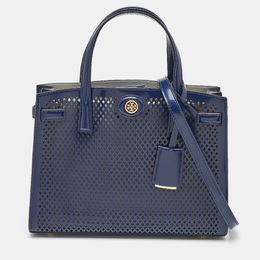 Tory Burch Navy Blue Perforated Leather Small Robinson Tote 1119878