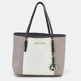 Michael Kors Grey/White Saffiano Leather Jet Set Tote 1119859
