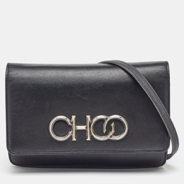 Jimmy Choo Black Leather Logo Flap Crossbody Bag 1119412