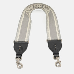 Christian Dior Grey/Black Embroidered Canvas and Leather Shoulder Bag Strap 1118548