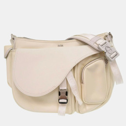 Christian Dior x Sacai White Leather Nylon Saddle Soft Shoulder Bag 1120530