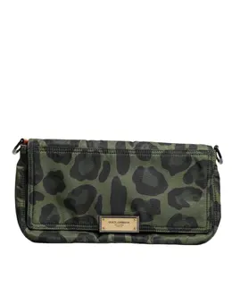Dolce & Gabbana Green Nylon Leopard Print Shell Messenger Crossbody Bag bag4002