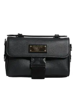 Dolce & Gabbana Black Logo Plaque Leather Buckled Shoulder Crossbody Bag bag1616
