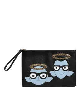 Dolce & Gabbana Black Leather #DGFAMILY Embellished Men Zip Pouch Bag bag1614