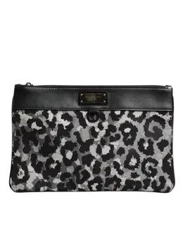Dolce & Gabbana Multicolor Leopard Jacquard Logo Plaque Men Pouch Bag bag4051