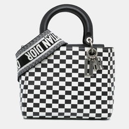 Christian Dior Black White Leather Medium Checkered Lady Christian Dior Tote Bag 1109904