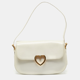 Moschino White Glossy Leather Heart Flap Shoulder Bag 1120110