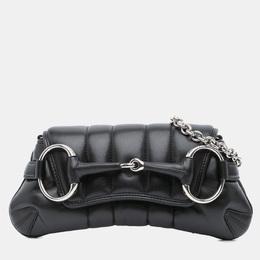 Gucci Black Small Leather Horsebit Chain Satchel Bag 1122081