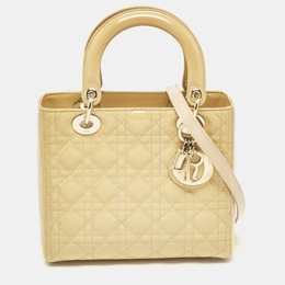 Christian Dior Cream Cannage Patent Leather Medium Lady Christian Dior Tote 1122100
