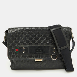 Gucci Black Guccissima Leather Flap Messenger Bag 1121071