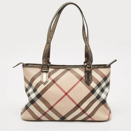 Burberry Metallic/Beige Supernova Check PVC and Patent Leather Nickie Tote 1120075