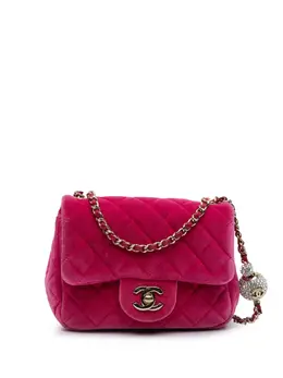 Chanel 2020 Mini Square Classic Velvet Pearl Crush Single Flap crossbody bag 29538721