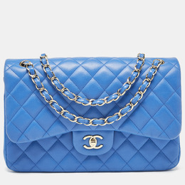 Chanel Blue Quilted Leather Jumbo Classic Double Flap Bag 1121347