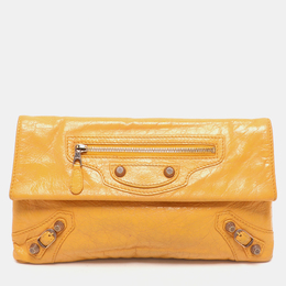 Balenciaga Yellow Leather Classic Giant 12 Hardware Envelope Clutch 1121564