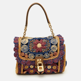 Dolce & Gabbana Multicolor Floral Raffia Miss Dolce Top Handle Bag 1123990