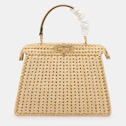 Fendi Beige Woven Leather and Straw Peekaboo Medium Iseeu Top Handle Bag 1124014