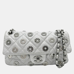 Chanel Silver Leather Perforated Chain Shoulder Bag 1124375