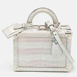 Louis Vuitton Silver Holographic Crocodile Petite Valise Bag 1124798