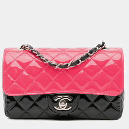 Chanel Black Pink Mini Rectangular Bicolor Patent Leather Flap Bag 1122970