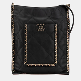 Chanel Black Quilted Calfskin Chain Flat Shoulder Bag 1124231