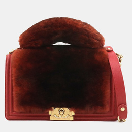 Chanel Brown Red Fur Leather Boy Shoulder Bag 1124406