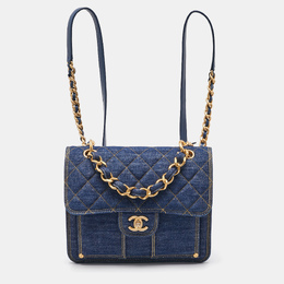 Chanel Blue Quilted Denim CC Flap Double You Backpack 1125160