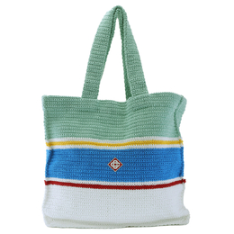 Casablanca Mens White / Blue Multi Crochet Shopper Bag apf24-bag-104-0-white / blue multi