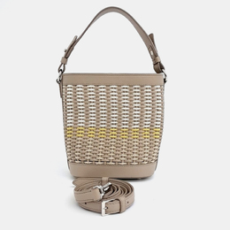 Loro Piana Beige Leather And Woven Straw Artemis Woven Bucket Bag 1125502