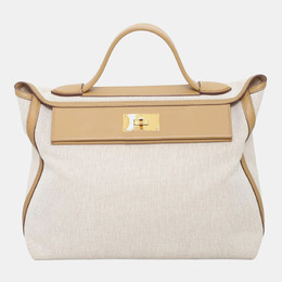 Hermes Sesame Canvas, Swift Leather 24/24 35 Bag 1120284