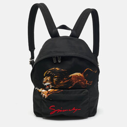 Givenchy Black Leather and Nylon Lion Print Backpack 1120355