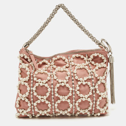 Jimmy Choo Dusty Pink Satin Pearl Embellished Callie Clutch 1124854