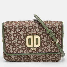 DKNY Beige/Green Canvas and Leather Delphine Crossbody Bag 1125634