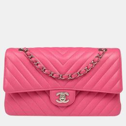 Chanel Pink Chevron Leather Medium Classic Double Flap Shoulder Bag 1127558