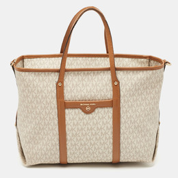 Michael Kors Brown/White Signature Coated Canvas and Leather Beck Tote 1122142