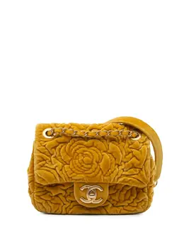 Chanel 2021-2024 Mini Square Velvet Camellia Embossed Flap crossbody bag 29638093