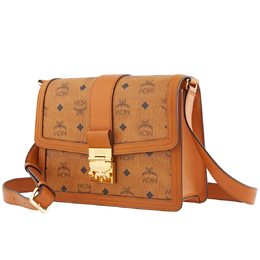 MCM Signature Visetos Tracy Shoulder Bag In Cognac mwscsxt02co
