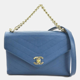 Chanel Blue Leather V-Stitch Shoulder Bag 1128500