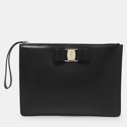 Salvatore Ferragamo Black Leather Vara Bow Wristlet Clutch 1129941