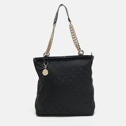 Versace Black Signature Fabric and Patent Leather Chain Tote 1120349