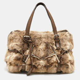 Gucci Beige/Brown Leather and Rabbit Fur 85th Anniversary Handle Bag 1128334
