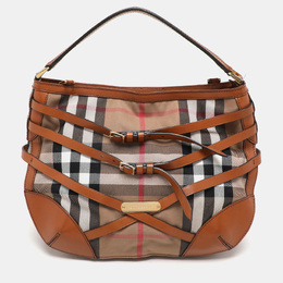 Burberry Brown House Check Canvas and Leather Small Bridle Dutton Hobo 1130498