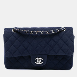 Chanel Blue Medium Classic Jersey Double Flap Shoulder Bag 1121799