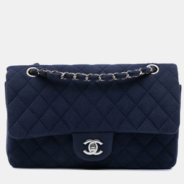 Chanel Blue Medium Classic Jersey Double Flap Shoulder Bag 1121800