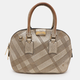 Burberry Gold Heritage Grain Check Embossed Leather Orchard Bowling Bag 1128725
