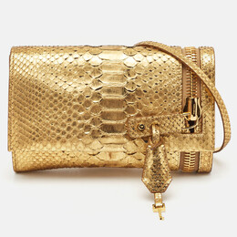 Tom Ford Gold Python Alix Zip and Padlock Crossbody Bag 1116129