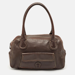 Aigner Dark Brown Leather Front Pocket Satchel 1131692