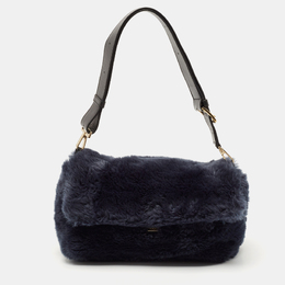 Furla Dark Blue Faux Fur Caos Shoulder Bag 1132755