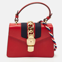 Gucci Red Leather Mini Web Sylvie Top Handle Bag 1132884