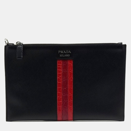 Prada Black Red Leather Saffiano Clutch Bag 1133243
