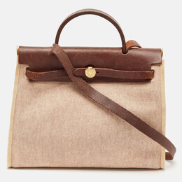 Hermes Marron Fonce Toile Canvas and Leather Herbag 31 Bag 1133830